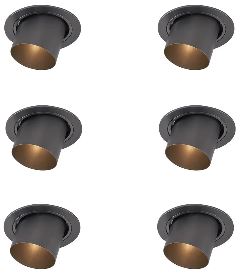 Set de 6 spoturi încastrate moderne Gunmetal GU10 50mm Rotunde Înclinabile - Installa