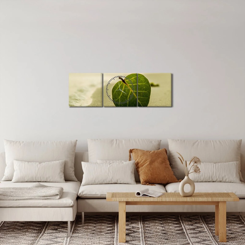 Tablou cu frunză în nisip (cu ceas) (90x30 cm)