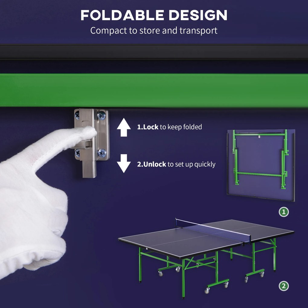 HOMCOM masă de ping pong pliabilă masă de ping pong roți masă de ping pong pentru interior masă de ping pong pentru exterior violet verde