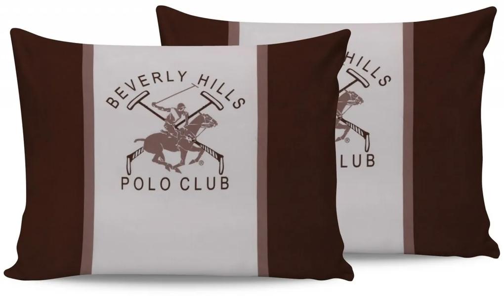 Set 2 fete de perna 50x70, 100% bumbac, Beverly Hills Polo Club, BHPC 029 - Brown, Alb/Maro
