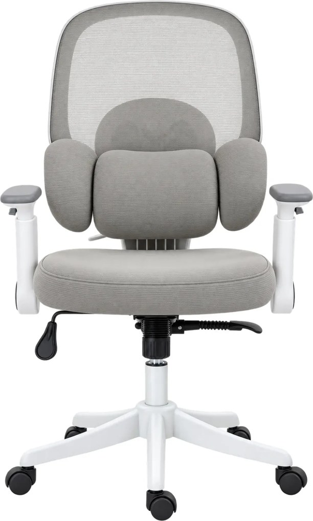 LUMBARIS 871– Scaun Ergonomic cu Suport Lombar Triplu Ajustabil, Cotiere Reglabile, Spătar Mesh, Înclinare 90°–135°, Gri/Alb