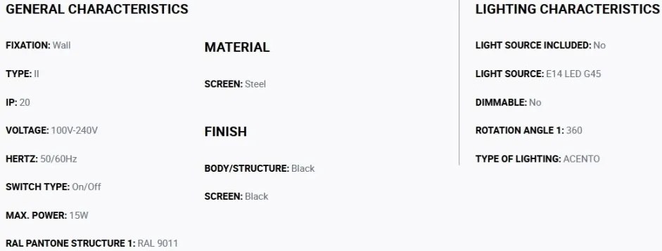 Aplica de perete ambientala directionabila MATILDA negru