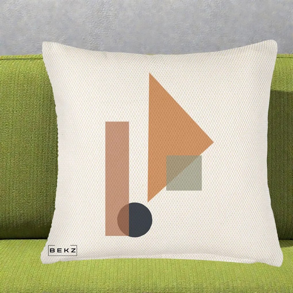 Perna Decorativa Geometric Bauhaus Triunghi, 40x40 cm, Crem Reliefat, Husa Detasabila, Perna Inclusa, BEKZ®