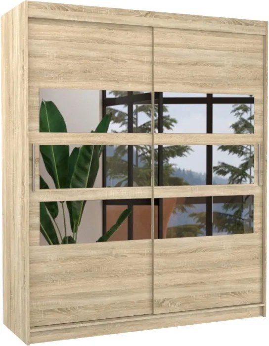 Dulap cu usi glisante si oglinda 180x215 cm, Toledo, ADRK Furniture (Culoare: Alb)