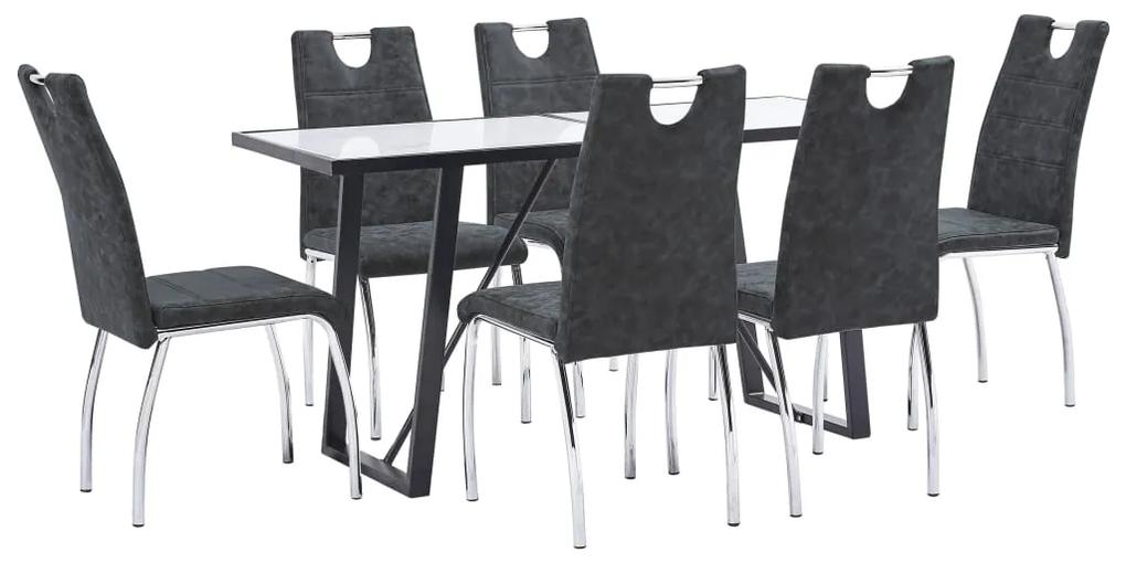 3050077 vidaXL Set de mobilier de bucătărie, 7 piese, negru, piele ecologică