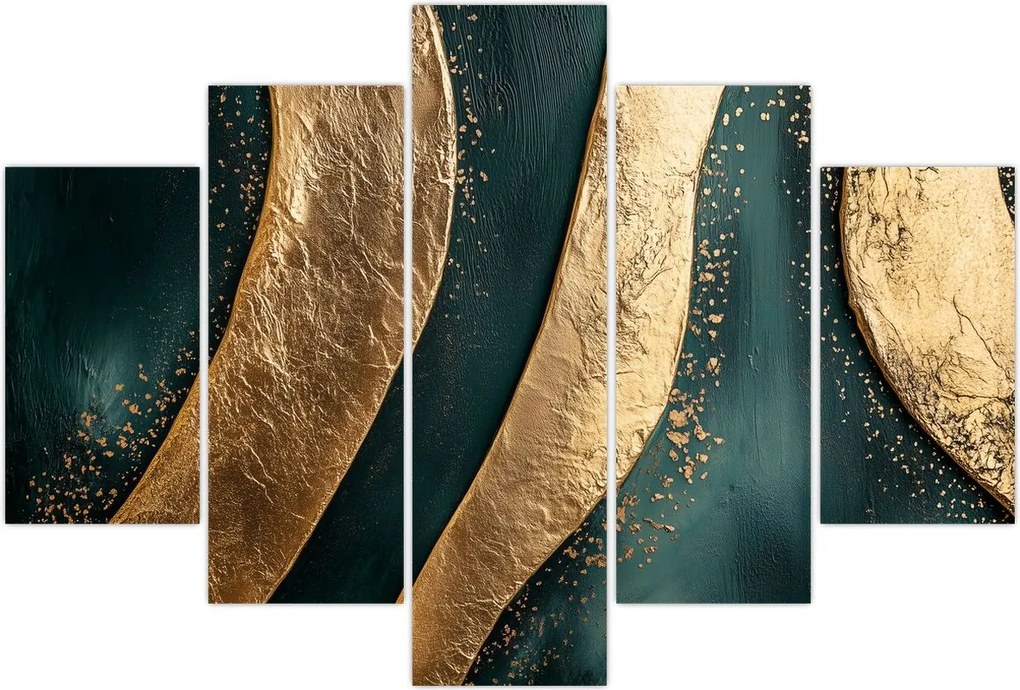 Tablou - Abstracție verde cu auriu I. (150x105 cm)