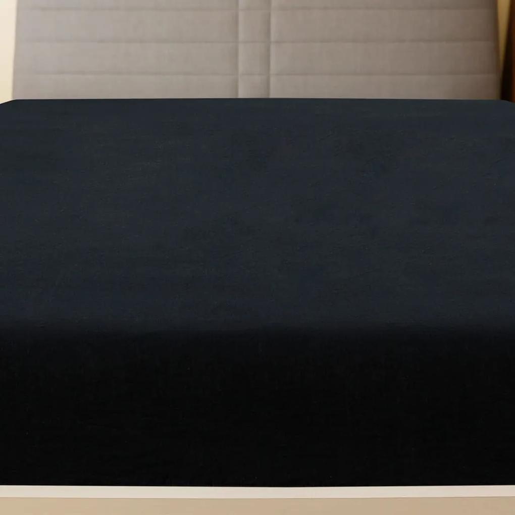 Cearsaf de pat cu elastic, negru, 140x200 cm, bumbac
