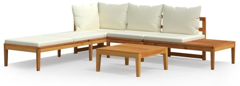 Set mobilier gradina perne alb crem, 3 piese, lemn masiv acacia Alb crem, Sezlong + banca + masa, 1
