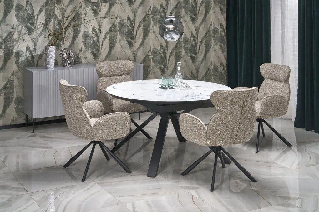 Masa extensibila Vertigo marmura alba/negru L130-180 cm