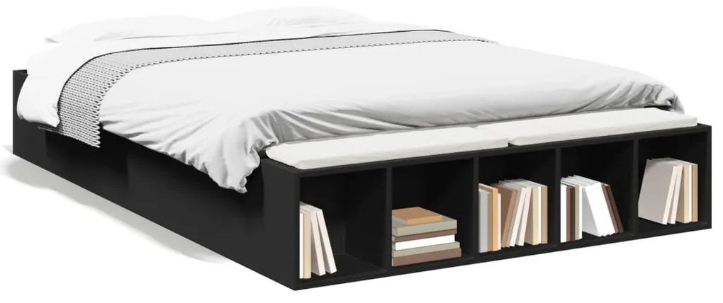 3280581 vidaXL Cadru de pat, negru, 140x190 cm, lemn prelucrat