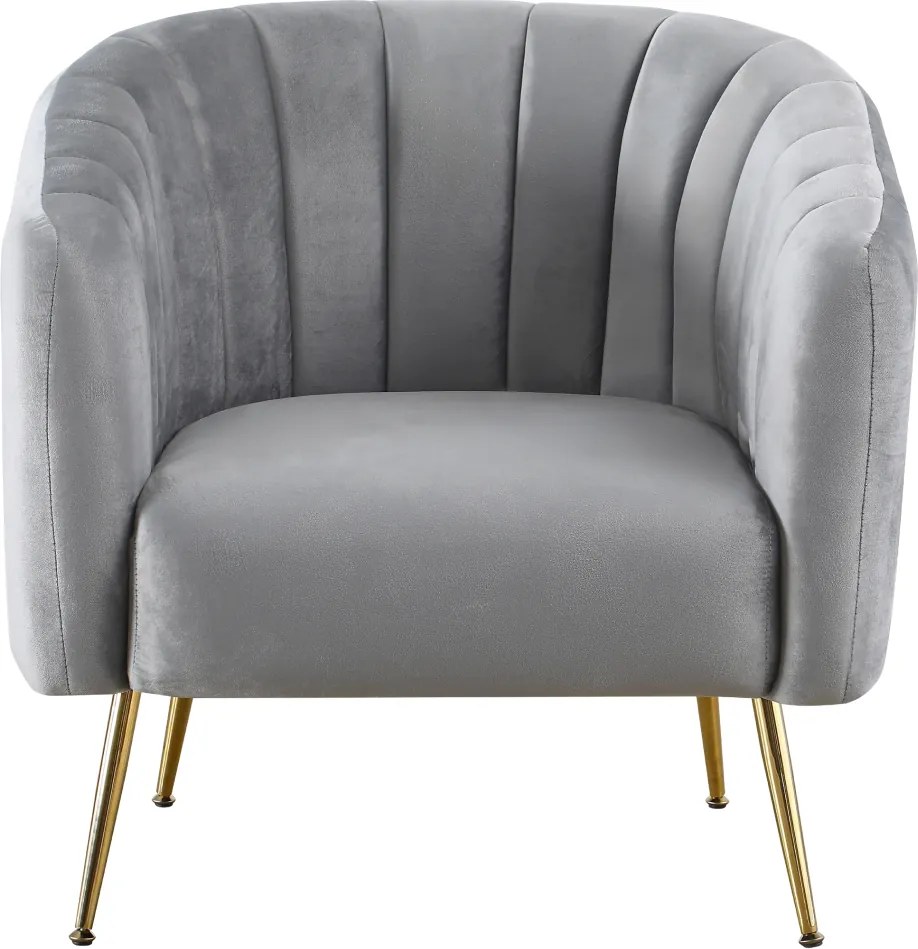 Fotoliu de design, ţesătură Velvet gri/gold crom-auriu, BAGY