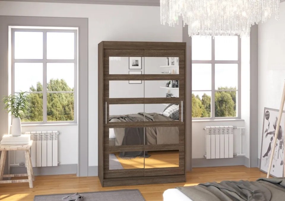 Dulap cu usi glisante si oglinda 120x200 cm, Salem, ADRK Furniture (Culoare: Alb)