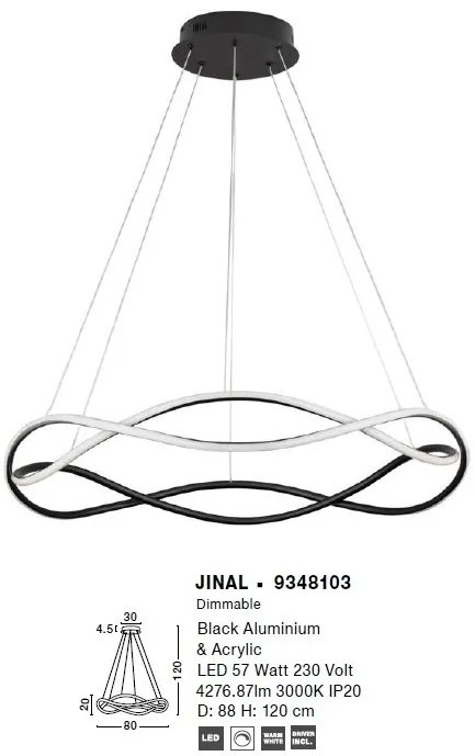 Lustra LED suspendata design modern JINAL Black 88cm