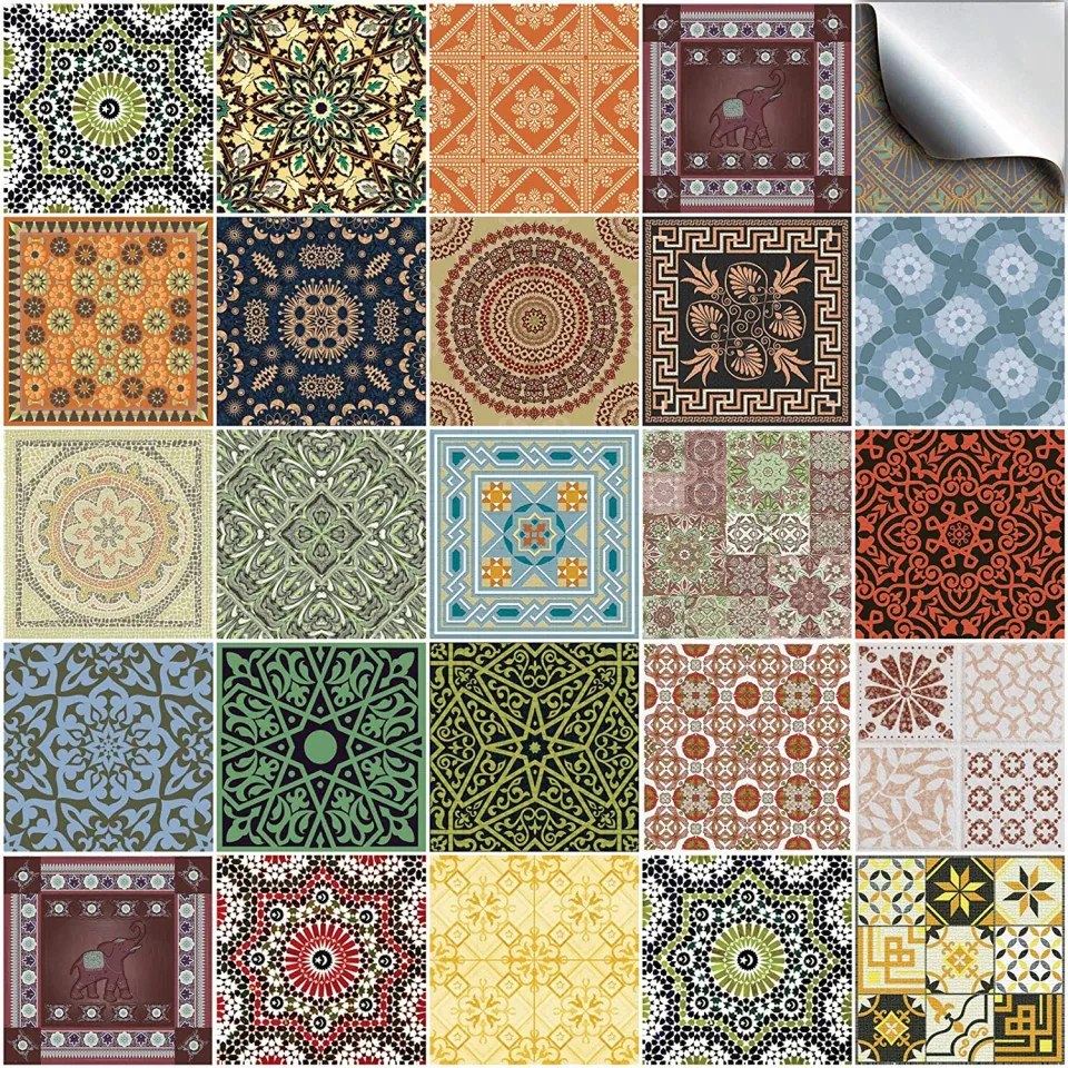 Tapet Decals, 24 bucati, vinil, multicolor, 15 x 15 cm