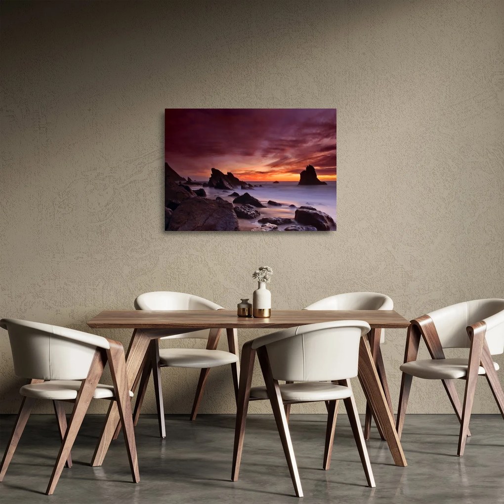Tablou pe sticlă cu apus de soare pe mal (70x50 cm)