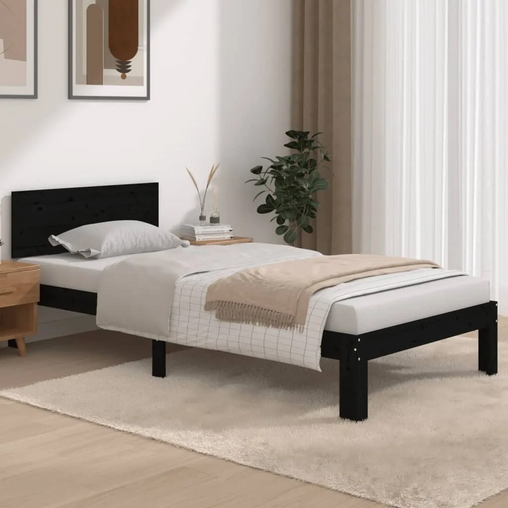 810464 vidaXL Cadru de pat single, negru, 90x190 cm, lemn masiv