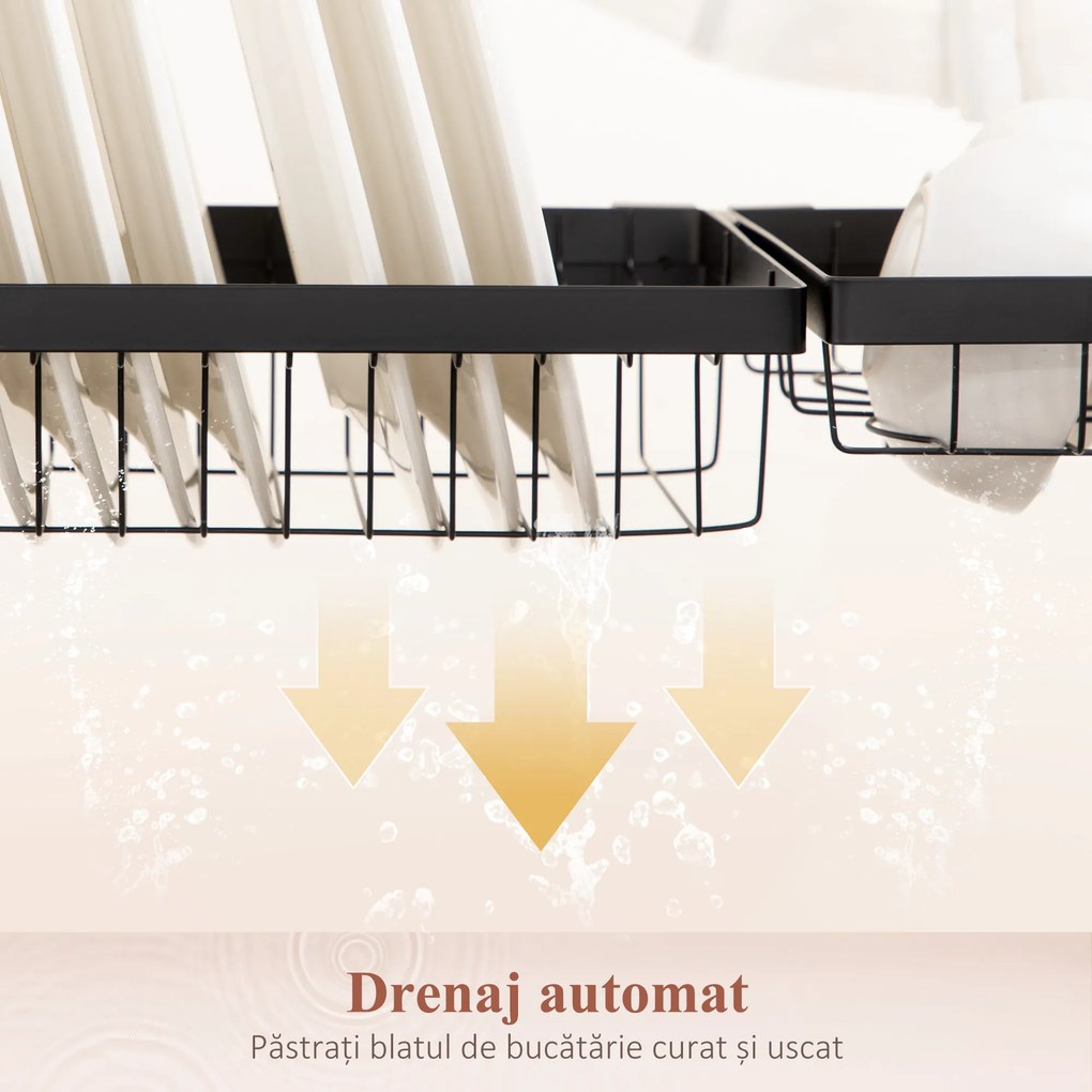 HOMCOM Uscător de Vase de Tip Stand Modular cu 2 Nivele 65x31.5x52.5 cm Negru | Aosom Romania