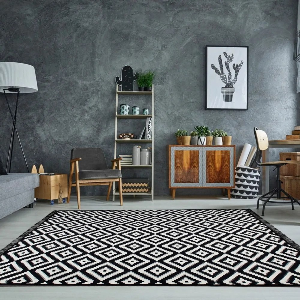 Covor reversibil Cihan Bilisim Tekstil Helen, 120 x 180 cm, alb-negru