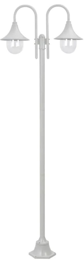 Stalp cu lumini de gradina E27 220 cm, aluminiu 2 lampi, alb Alb, 1, 1
