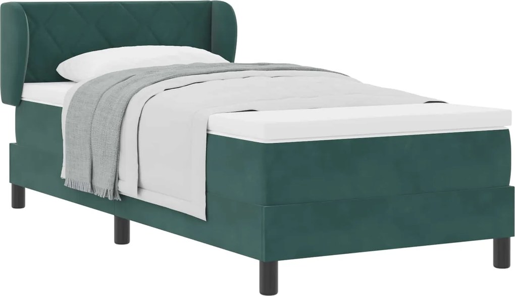 vidaXL Pat cu arcuri cu saltea Verde închis 90 x 190 cm Catifea