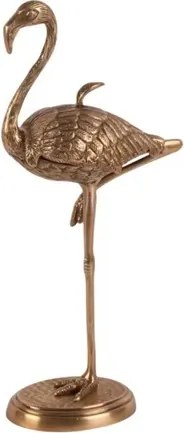 Cutie decorativă din alamă, aurie, în formă de flamingo, cu compartiment secret, finisaj antichizat, 29 x 15 x 7 cm, „Flamenco”