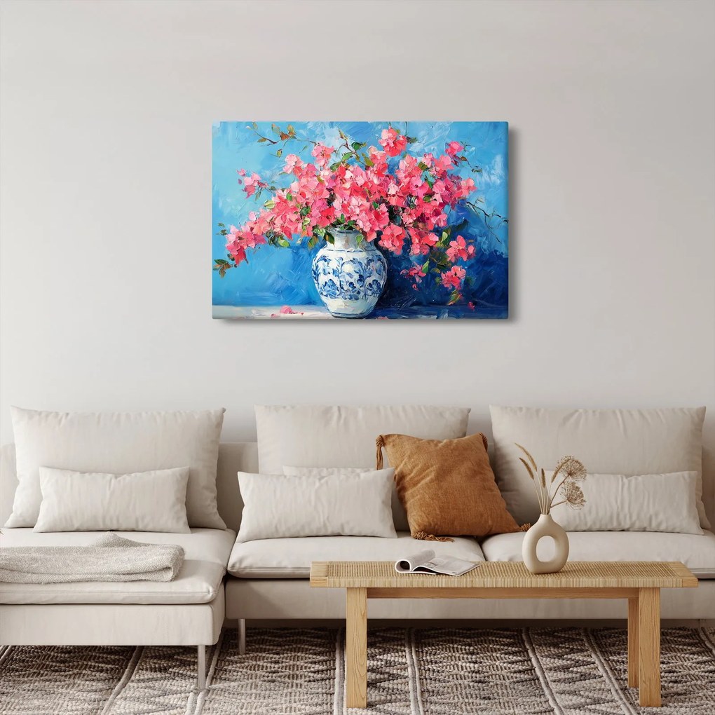 Tablou - Vază cu flori roz (90x60 cm)