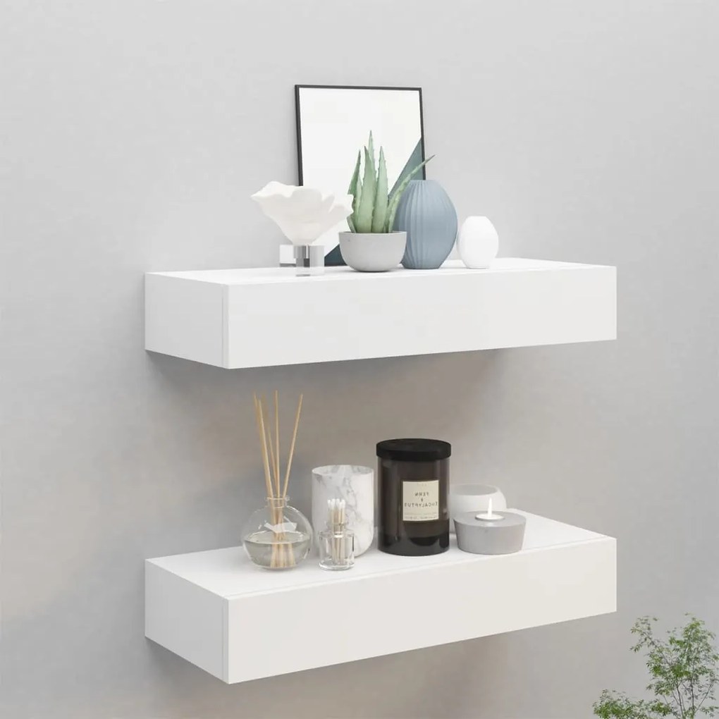 vidaXL Dulapuri de perete cu sertare 2 buc. alb, 60x23,5x10 cm MDF