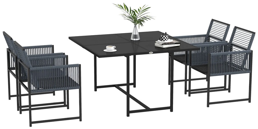 Outsunny Set mobilier de grădină 5 piese, Grup de dining în aer liber, rezistent la intemperii, 1 masă, 4 scaune, Gri | Aosom Romania