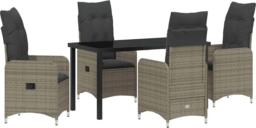 vidaXL Set de masă pentru grădină cu pernă 5 pcs Gri poliratan