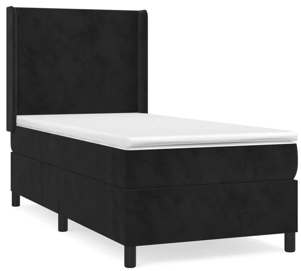 Pat box spring cu saltea, negru, 90x190 cm, catifea Negru, 90 x 190 cm, Design simplu