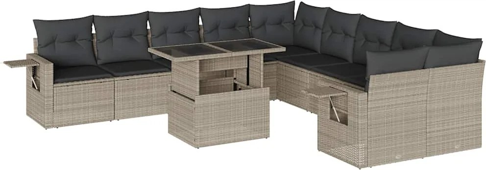vidaXL Set canapele de grădină cu perne, 11 piese, gri, poliratan