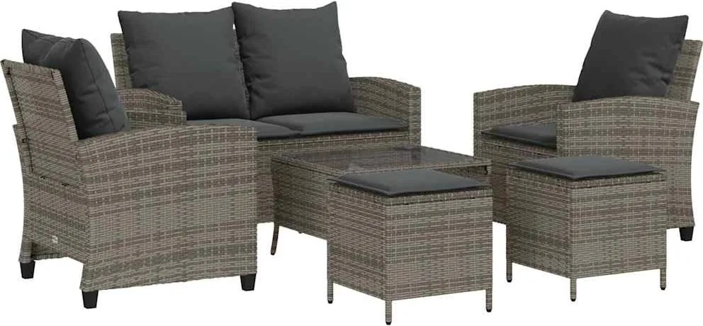 vidaXL Set mobilier grădină cu perne, 6 piese, gri, poliratan