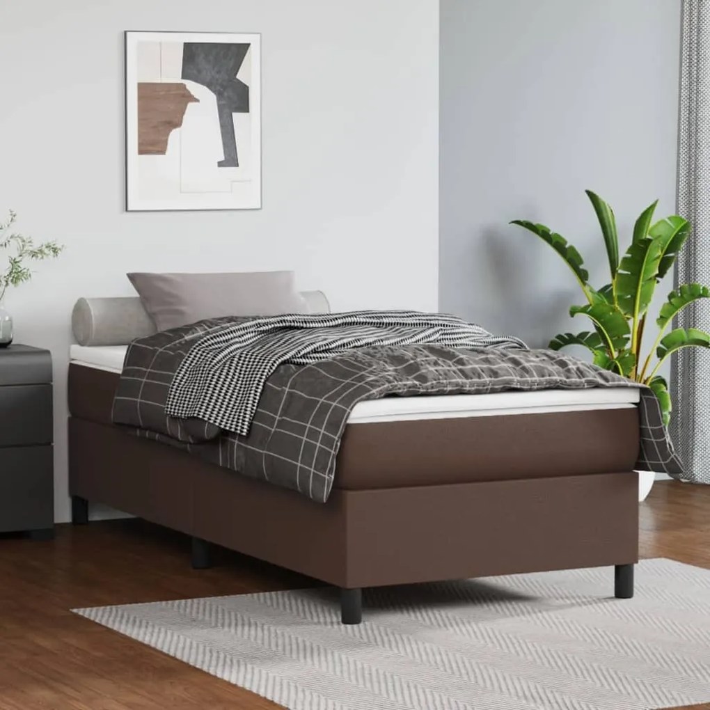 3121026 vidaXL Cadru de pat box spring, maro, 90x200 cm, piele ecologică
