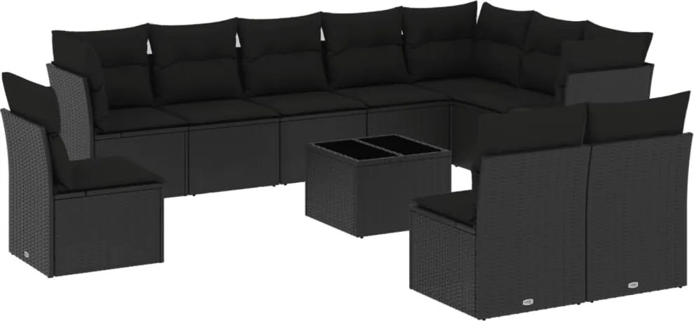 vidaXL Set canapele de grădină cu perne, 11 piese, negru, poliratan