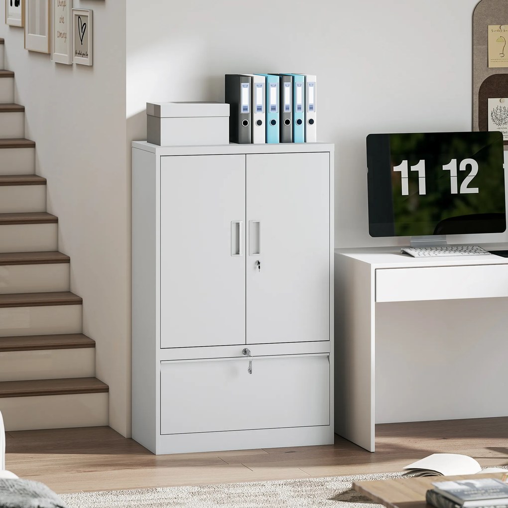 HOMCOM Dulap pentru Birou cu Raft Interior Reglabil și Sertar Alb | Aosom Romania