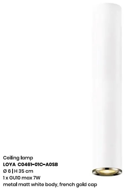 Spot aplicat design minimalist LOYA H-35cm, alb mat/ french gold