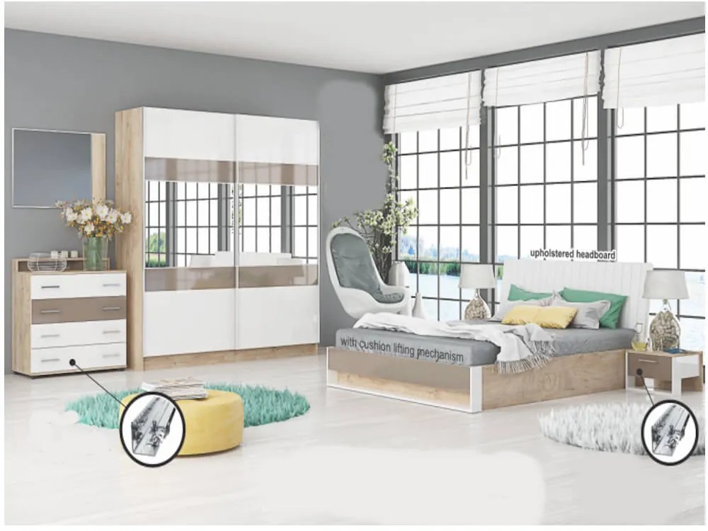 Dormitor GLOBAL100 - oak blanco/dark capucino