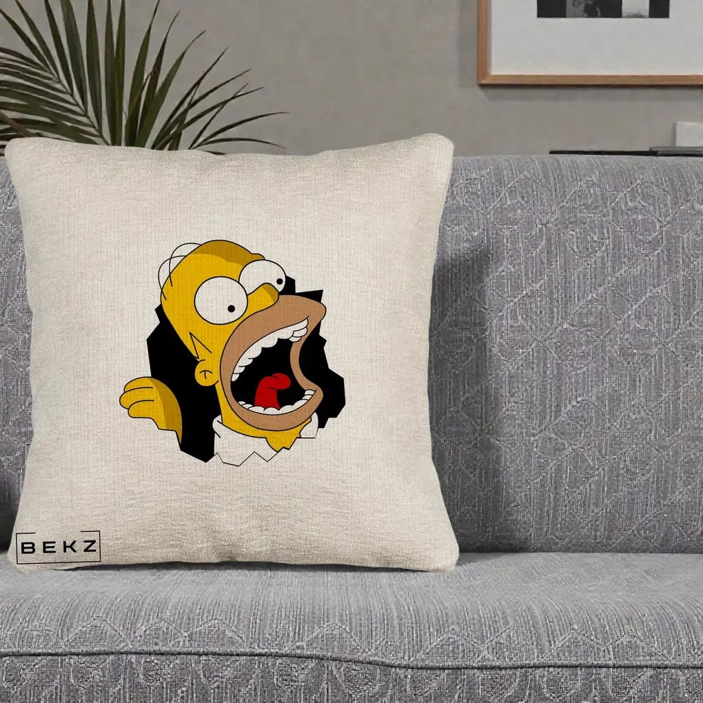 Perna Personalizata Homer Simpson Surpriza, 40x40 cm, Bej Canapea, Husa Detasabila, Perna Inclusa, BEKZ®