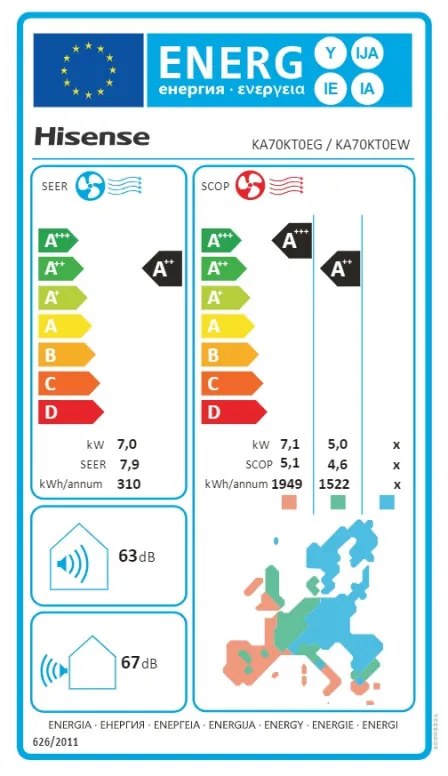 Aparat de aer conditionat Hisense Energy SE KA70KT0E, 24000 BTU, A++/A++, Pana la 38 m², Auto-diagnosticare, Mod silentios, Alb