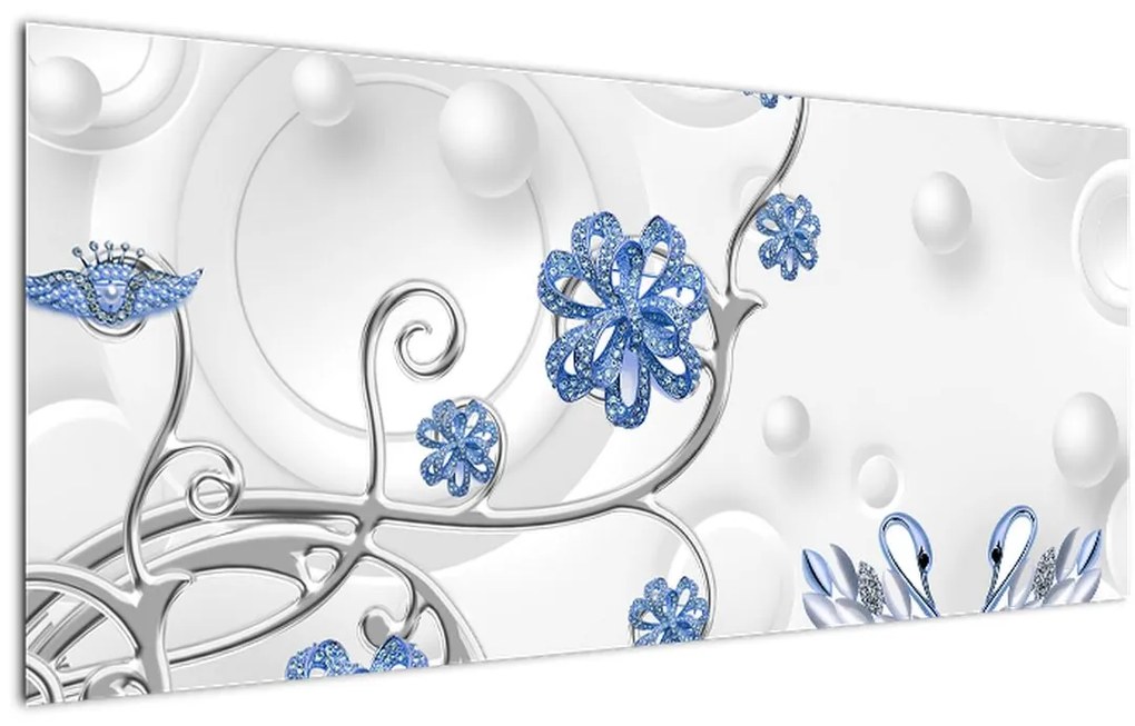 Tablou - Lebede albastre (120x50 cm)