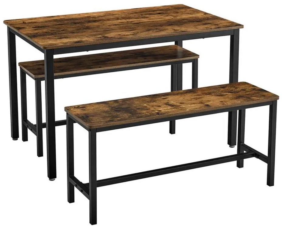 Set masă de bar TREVOR cu 2 bănci, maro/negru