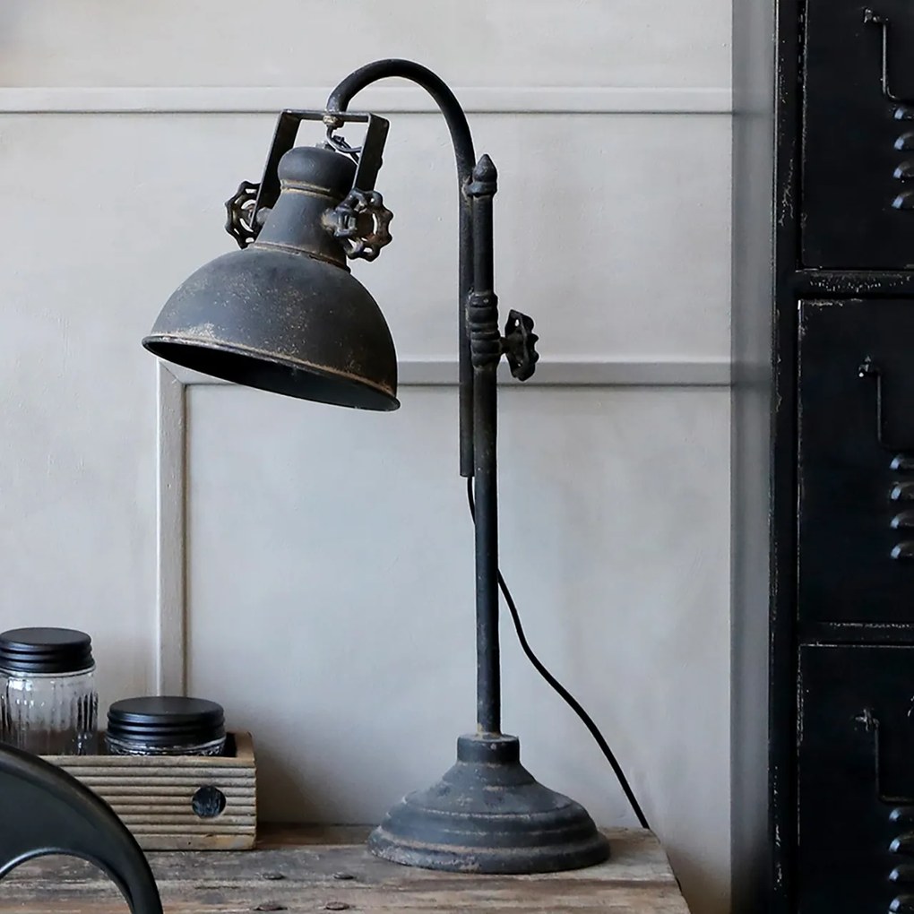 Lampă de birou din metal, finisaj negru antichizat, H53 cm, Factory