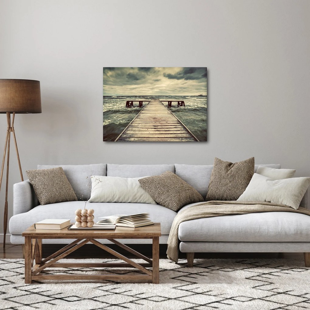 Tablou cu dig din lemn la mare (70x50 cm)