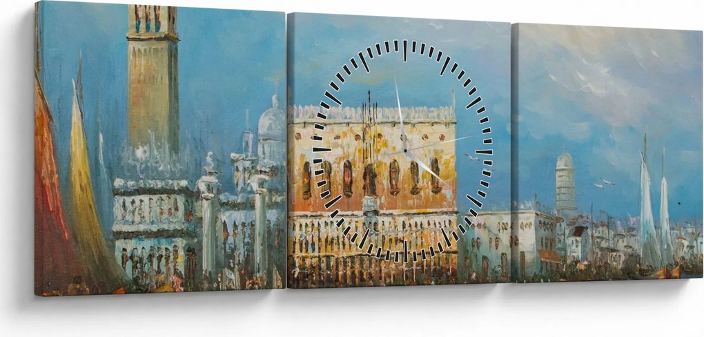 Tablou - Gondola care trece prin Veneția, pictură în ulei (cu ceas) (90x30 cm)