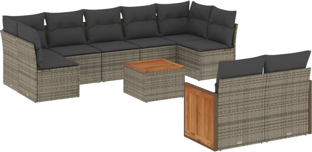 vidaXL Set mobilier de grădină cu perne, 10 piese, gri, poliratan