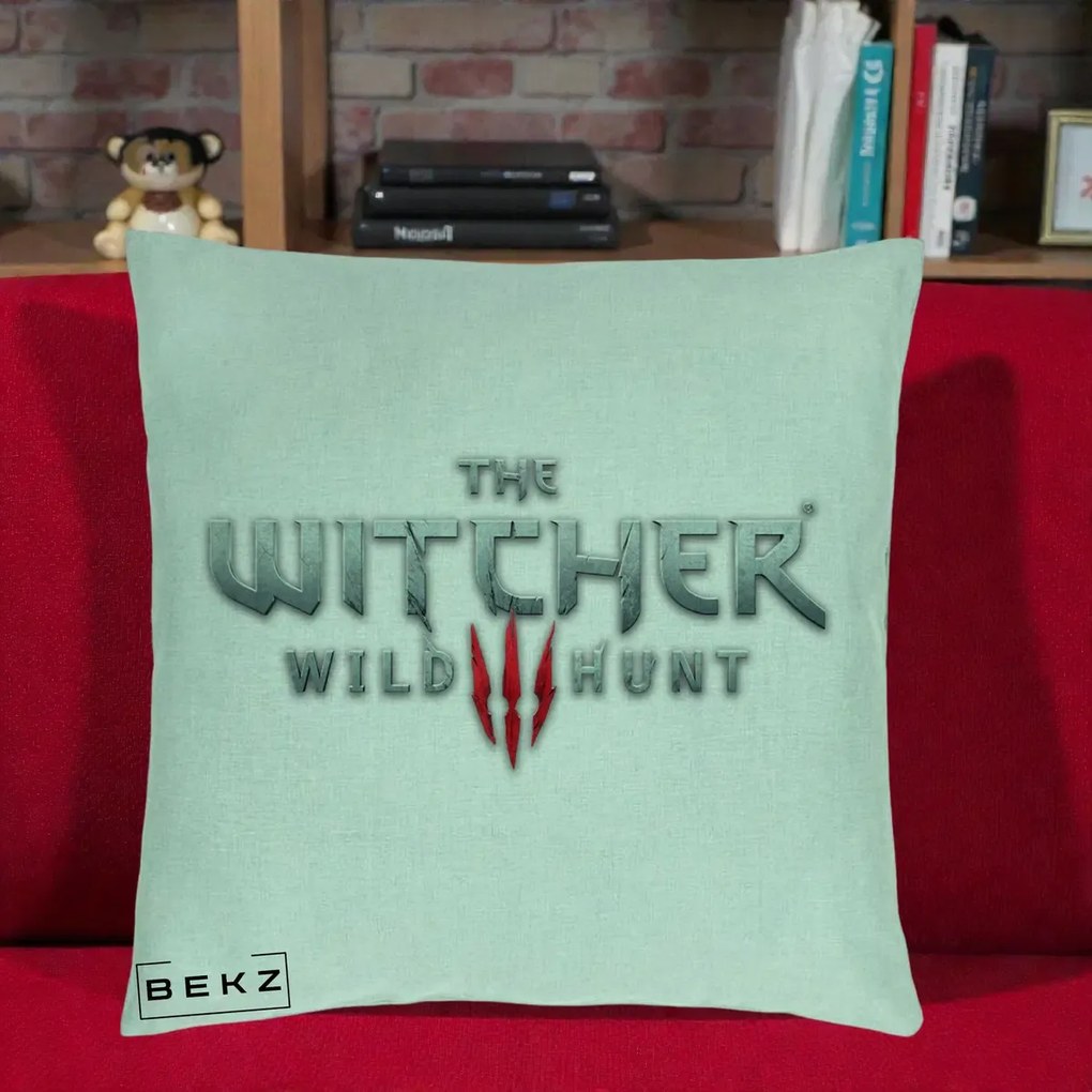 Perna Personalizata The Witcher 3 Wild Hunt, 40x40 cm, Verde Menta, Husa Detasabila, Perna Inclusa, BEKZ®