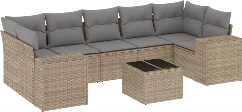 vidaXL Set canapele de grădină, 8 piese, cu perne, bej, poliratan