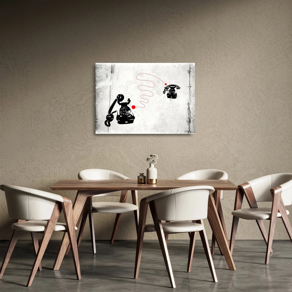 Tablou pe sticlă - Desen de telefon în stilul lui Banksy (70x50 cm)