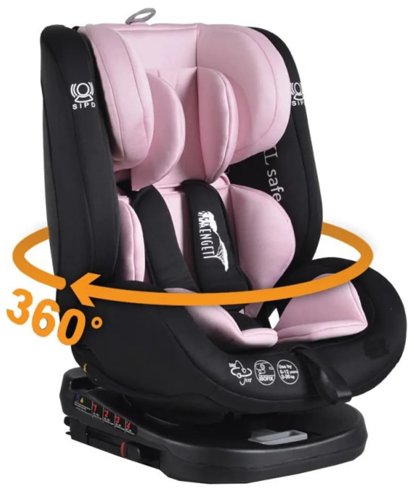 Scaun Auto cu Isofix NOVOKIDS™ Serengenti Deluxe, Rotire 360°, 0-36 kg, Tetiera reglabila pe inaltime, Omologare R-129 i-Size, Centura 5 puncte,