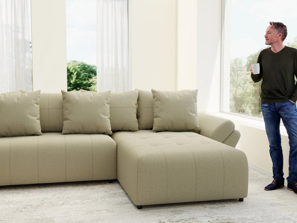 Colțar extensibil dumonde cu ladă de depozitare si sezut confortabil din spuma high-density, Berlin U Enjoy Camel 380x180 cm